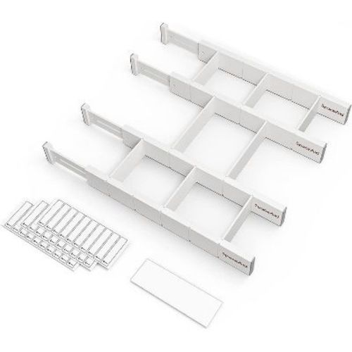 Set of 4 Bamboo Expandable Drawer Dividers with Labels,with 9 Inserts (17-22 in,White)