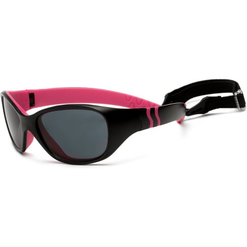 Real Kids Shades Adventure Sunglasses for Baby, Toddler, Kid - 100% UVA UVB Protection, Polycarbonate Lenses, Unbreakable, Wrap Around Frames (Kid 4+, Black/Cherry Pink)