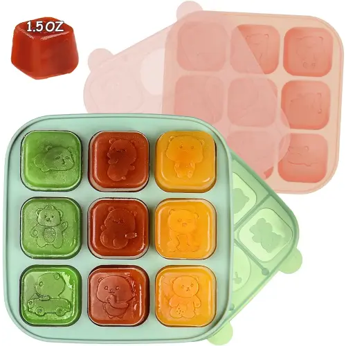 Silicone Freezer Tray with Lid, Food Storage Container for Homemade Baby Food, Vegetable, Fruit Purees, Breast Milk Feeder & Mini Nibble Combo, Breastmilk Popsicle Molds, 2 Pack(L)