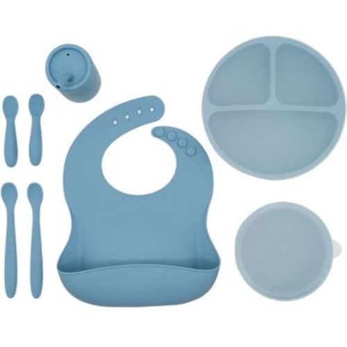 WeeSprout Baby Led Weaning Bundle, Silicone Suction Bowl, Spoons, Bib & Cup - Blue