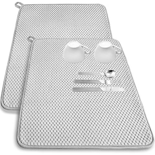 2 Pack Microfiber Dish Drying Mat,24x17" Large Size Highly Absorbent Dish Drainer Mat,Kitchen Counter Quick Dry Pads for Under Sink,Coffee Rack(Gray)