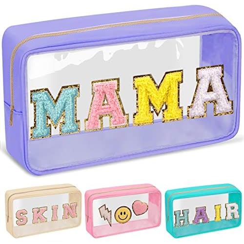 Chenille Letter Clear Makeup Bag with Zipper and Waterproof Nylon Material