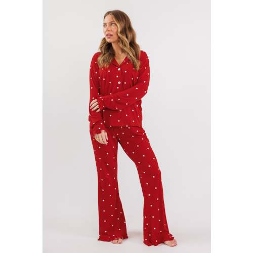 Ruby Polka Dot Women's Long Sleeve Ruffle Set - Pre Order Ships 11/10