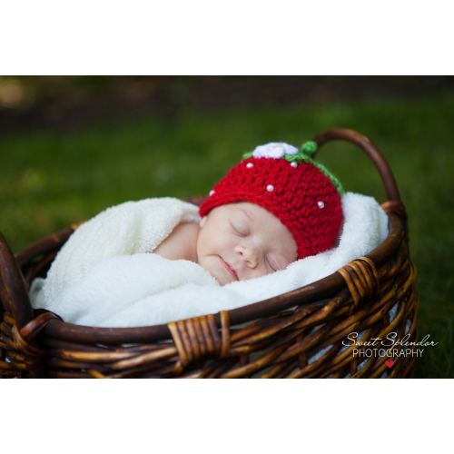 Crochet Strawberry Hat-Newborn to Adult