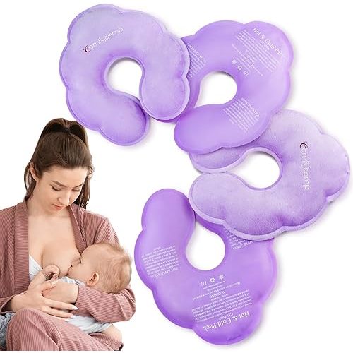 Comfytemp Breast Ice Packs, FSA Eligible HSA, Breastfeeding Therapy Packs, Larger Dual-Sided Hot & Cold Breast Gel Ice Pads, Reusable Nursing Pads Breastfeeding Postpartum Essentials, 4Pack