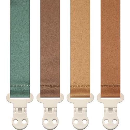 Baby Pacifier Clip Holder - Girl or Boy Unisex 4 Pack Gift Set – Boho Modern Neutral Solid Colors (Parker)
