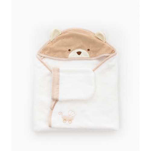 Bath Towel & Wash Mitt Set | Beige & White