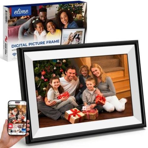 ELIME 10.1 inch WiFi Frameo Digital Photo Frame - Aluminum Frame - 32GB Storage, Micro SD Slot, Black