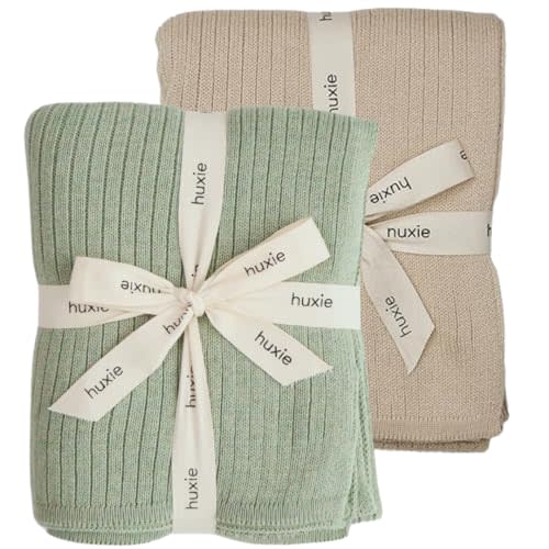 Knitted Organic Cotton Baby Blanket- Swaddle Blanket, 30" x 40" Soft Receiving Blanket for Newborn (Fog/Roman Green)