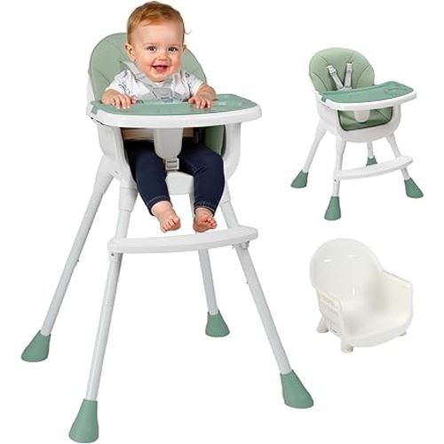 Ktaxon 3-in-1 Baby High Chair, Portable Adjustable Height Highchair with Removable Dual-Layer Tray, 5-Point Safety Harness and Footrest for Toddlers & Babies, Green