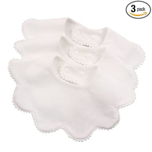 JANGANNSA 3 PCS White Flower Baby Bibs Infant Burp Clothes for Baby Girls Saliva Towel Cotton Infant Toddler Girls Bibs (3PCS-White)