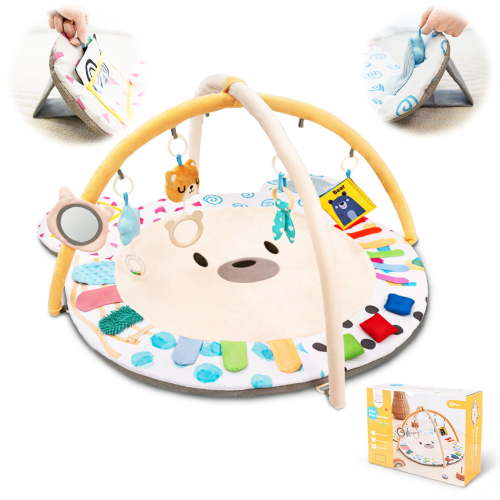 Beavtaens Baby Gym Play Mat, Large Mat with 6 Sensory Zones, 4-in-1 Tummy Time for Infants 0-18M