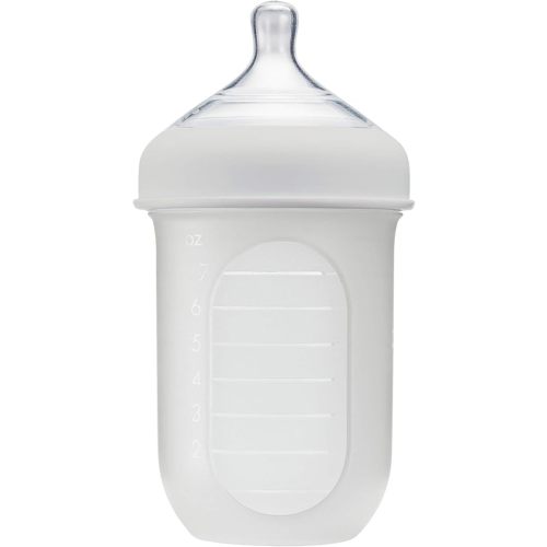 Boon Nursh Reusable Silicone Baby Bottle with Collapsible Silicone Pouch Design - Everyday Baby Essentials - Stage 2 Medium Flow Baby Bottles - Gray - 8 Oz