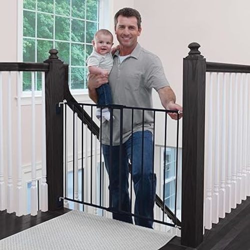 Safety 1st Porte de sécurité métallique extensible pour le haut des escaliers, Noir, Largeur ajustable 68,6 cm - 106,7 cm Hauteur 71,1 cm