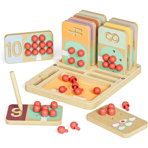 TOP BRIGHT Montessori Toy for Toddlers - Counting Peg Board & Number Tracing Game - Wooden Math Manipulative Materials, Educational Learning Toy for 3 4 5 Year Old Kids, Home Schooling Materials