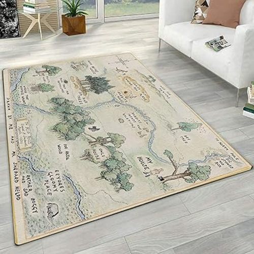 SHOUSE 100 Acre Wood Map Rug, Winnie the Pooh Hundred Acre Wood Rug, Winnie the Pooh Area Rug for Nursery, Washable Rug, Winnie the Pooh Rug for Nursery, Living Room Rug, Nursery Rug (108*62 inches)