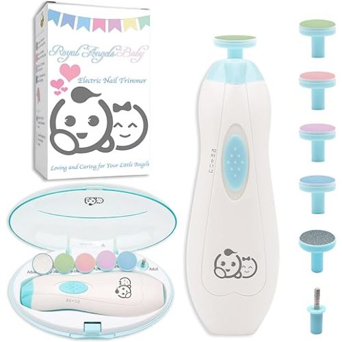 Baby Nail Trimmer 6 in 1, Usage Labeled Case, Royal Angels Baby Electric Nail File, Baby Grooming Kit Manicure Set for Toddler and Adults, Newborn Toddler Toes & Fingernails Nail Care Kit (Babyblue)