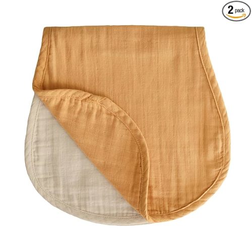 mushie Muslin Baby Burp Cloths | 100% Organic Cotton, Set of 2 (Fall Yellow/Fog)