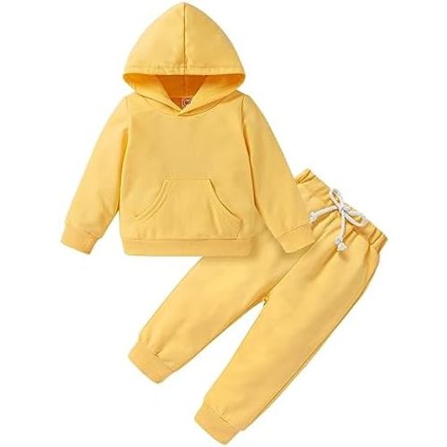 Happy Town Baby Fall Outfits for Girl Boy Long Sleeve Hoodie Top and Long Sweatpants Set Toddler Sweatsuit