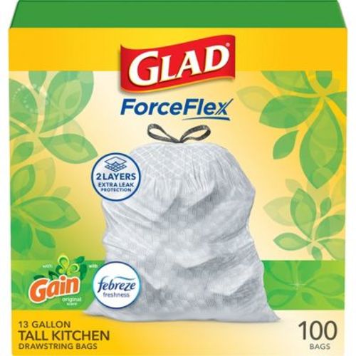 Glad ForceFlex Tall Kitchen Drawstring Trash Bags - Gain Original - 13 Gallon