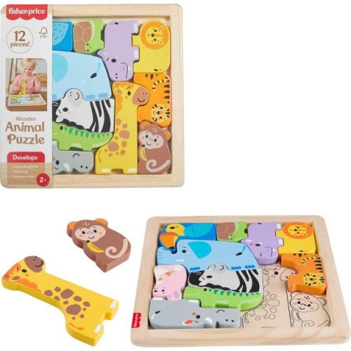 Fisher-Price Wooden Animal Puzzle Shape-Sorting Activity for Kids 13pc Wooden