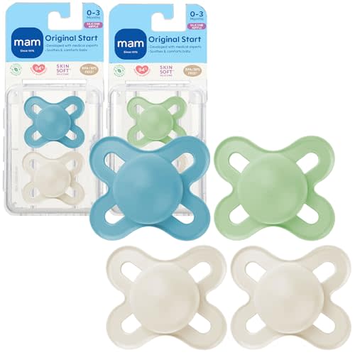 MAM Original Start Matte Baby Pacifiers 0-3 Months Newborns, BPA-Free Skin Soft Silicone Nipple, Developed with Medical Experts, Easy to Clean, 4 Count