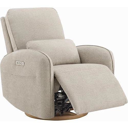 CHITA Power Nursery Glider Recliner Chair, Electric Swivel Rocker Recliner for Adults, Rocking Chair with Removable Lumbar Pillow for Living Room, FSC Certified, Fabric in Khaki