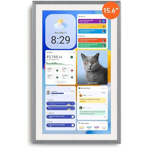 Apolosign 15.6-inch Digital Calendar : Dual Mode Smart Wall Planner, No Subscription, Install Apps, Sync Calendars, Electronic Touchscreen Interactive Display for Family Schedules, Chore Chart - with Stand (Gray Wood)