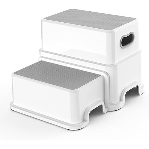 Victostar Toddler Step Stool,2 Kids Step Stool for Bathroom Sink,Baby Potty Stool with Anti-Slip Surface and Rubber Bottom,Plastic Stool with Handle for Toilet Potty Training Bathroom Kitchen