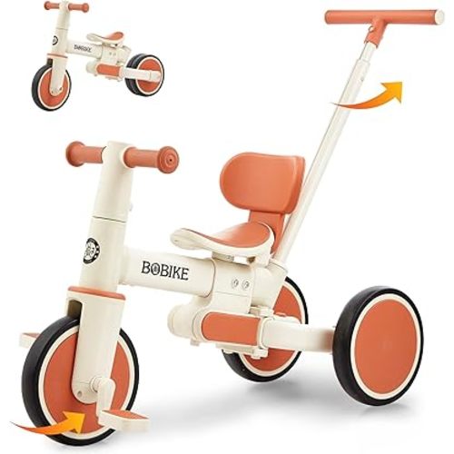 Toddler Bike with Push Handle,Tricycles for 18 Months to 5 Years Old, Toddler Tricycle with Push Handle for Boy Girl, Baby Balance Bike with Adjustable Seat Height and Removable Pedal (White)