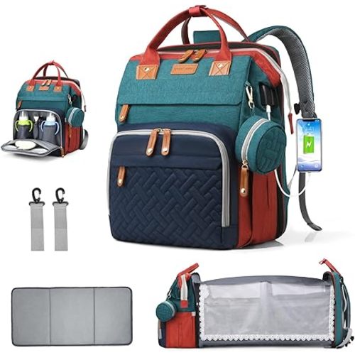 Diaper Bag Backpack, Multifunction Waterproof Diaper Bag for Baby, with Diaper Changing Station, Newborn Essentials Must Haves, Baby Portable Bag, Unisex, RGB