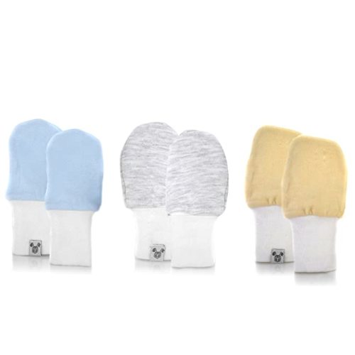 Crummy Bunny Newborn Baby Mittens - Blue, Grey and White, No Scratch Mittens, 3 Pairs
