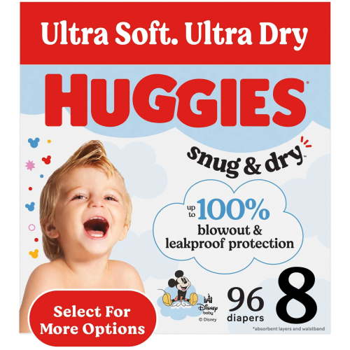 Huggies Snug & Dry Baby Diapers, Size 8 (46+ lbs), 96 Count (Select for More)