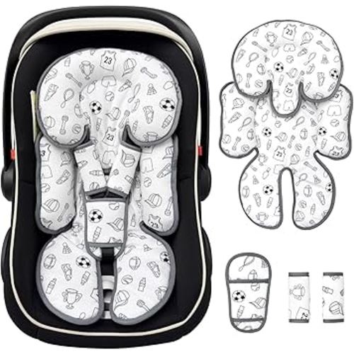 Infant Car Seat Insert, Reversible Newborn Carseat Insert Head Body Support with Strap Covers, Baby Car Seat Cushion Insert for Stroller, Baby Swing, Rocker, Bassinets, Pushchair