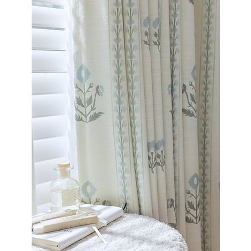 Linen Blend Pinch Pleated Curtains for Living Room, Bedroom, Dining Room - Light Filtering Curtains 2 Panels Set - Luxury and Modern Floral Printed Design - Antique White, 30" W x 96" L