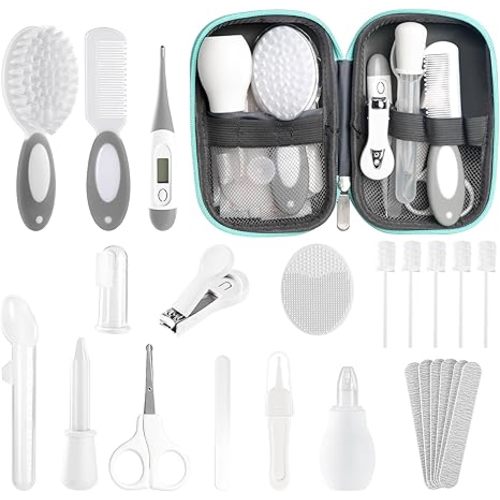Baby Healthcare and Grooming Kit for Newborn Kids, 24PCS Upgraded Safety Baby Care Kit, Newborn Nursery Health Care Set, Baby Care Product (Grey White)
