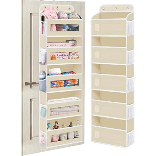 Over The Door Organizer, 5 Shelves Closet Door Hanging Organizer with 10 Mesh Pockets, Nursery Closet Organizer, Baby Essentials, Dorm Room Essentials for Girls
