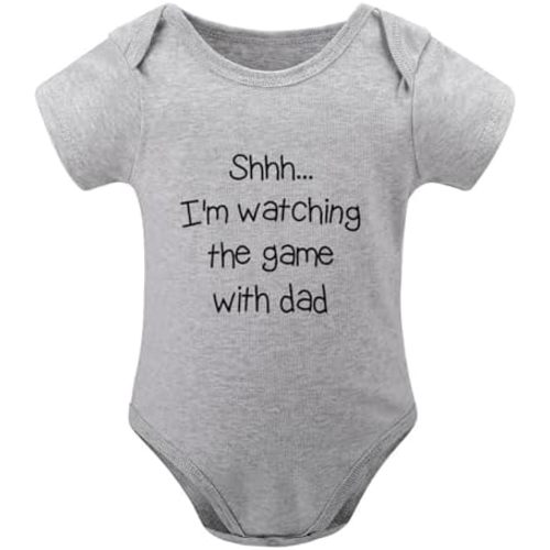 Shh I'm Watching The Game With Dad Newborn Home from Hospital Outfit Boy Short Sleeve Baby Girls Bodysuits White 9
