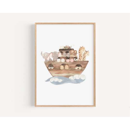 Noah's Ark Printed art print, Christian Nursery Printed and shipped Watercolor Neutral Boho printed on high archival paper NA2-A1