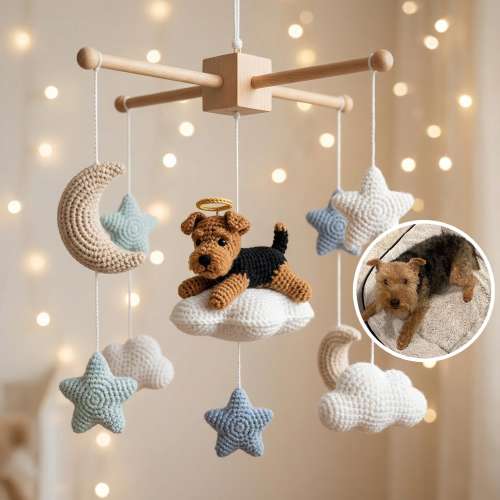 Baby Mobile with Crocheted Dog Cat, Custom Crochet Dog Cat, Nursery Mobile For Baby, Baby Crib Mobile, Nursery Worker Gift, First Month Gift