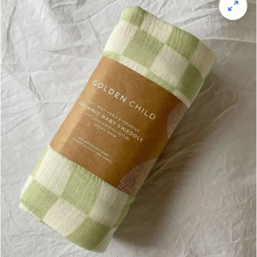 Wavy Baby Checked Organic Swaddle - Lime | Golden Child