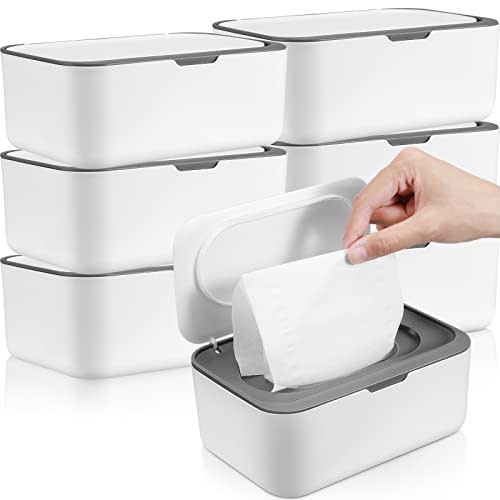 6 Pack Baby Wipes Dispenser Wipe Holder with Lids Refillable Container with Sealing Design Keeps Fresh Easy Open and Close for Bathroom Baby Nursery(Dark Gray)
