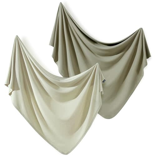 GRSSDER 2 Pack Newborn Swaddle Blanket, Ultra Soft Stretchy Jersey Knit Extra Large Size 33 x 44 Receiving Blankets for Easy Swaddling Baby Snug and Cozy