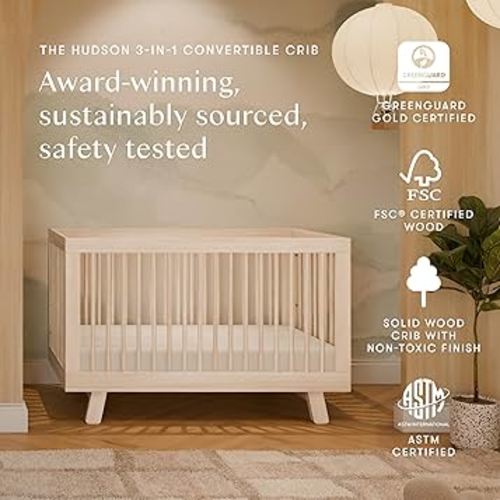 Amazon.com: Babyletto Hudson 3-in-1 Convertible Baby Crib - GREENGUARD Gold Certified - Convertible Crib to Toddler Bed and Daybed - Baby Bed with 4 Adjustable Heights - Wooden Crib - Washed Natural : Baby