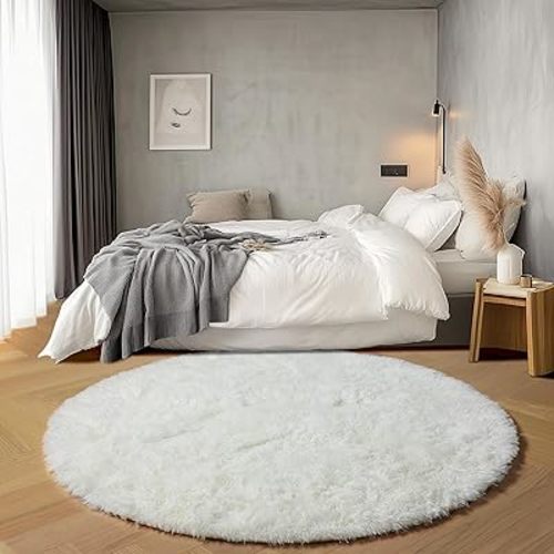 ONASAR Cream White Round Area Rugs 6ft, Fluffy Soft Bedroom Circle Rug Floor Mat for Kids Girls Boys Teen Room, Fuzzy Plush Shaggy Carpet for Baby Nursery Living Room Playroom Dorm Home Decor