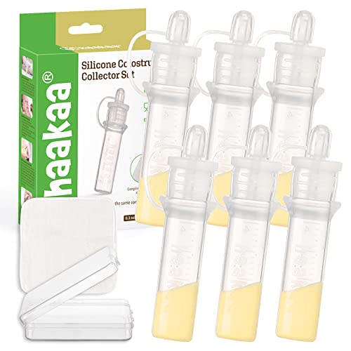haakaa Colostrum Collector Set Includes a Portable Case and a White Cotton Cloth Wipe for Breastfeeding Moms to Collect Store and Feed Colostrum, 4ml/6pcs