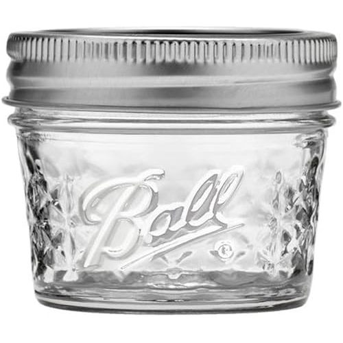 Ball Wide Mouth Quilted Crystal Jelly Jars with Lids and Bands, Used for Canning, Pickling, Juice, Jam, Jelly, Quarter Pint Size 4 Ounce (Pack of 24)