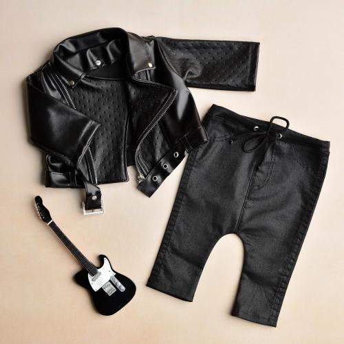 Newborn Biker Set, Black Eco Leather Jacket, Comfortable Pants, Baby Rocker Outfit, Boy and Girl Photo Props, Little Motorcyclist Costume