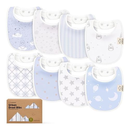8-Pack Organic Baby Bibs for Boys, Girls - Soft Cotton Drooling and Teething Bibs for Baby Girl & Boy, Extra Absorbent, Easy to Clean & Put On for Toddler, Newborn, Infant 0-24 Months (Constellation)