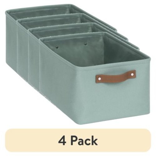 (4 pack) Mainstays Green Sage Canvas Polyester Storage Basket with Handles